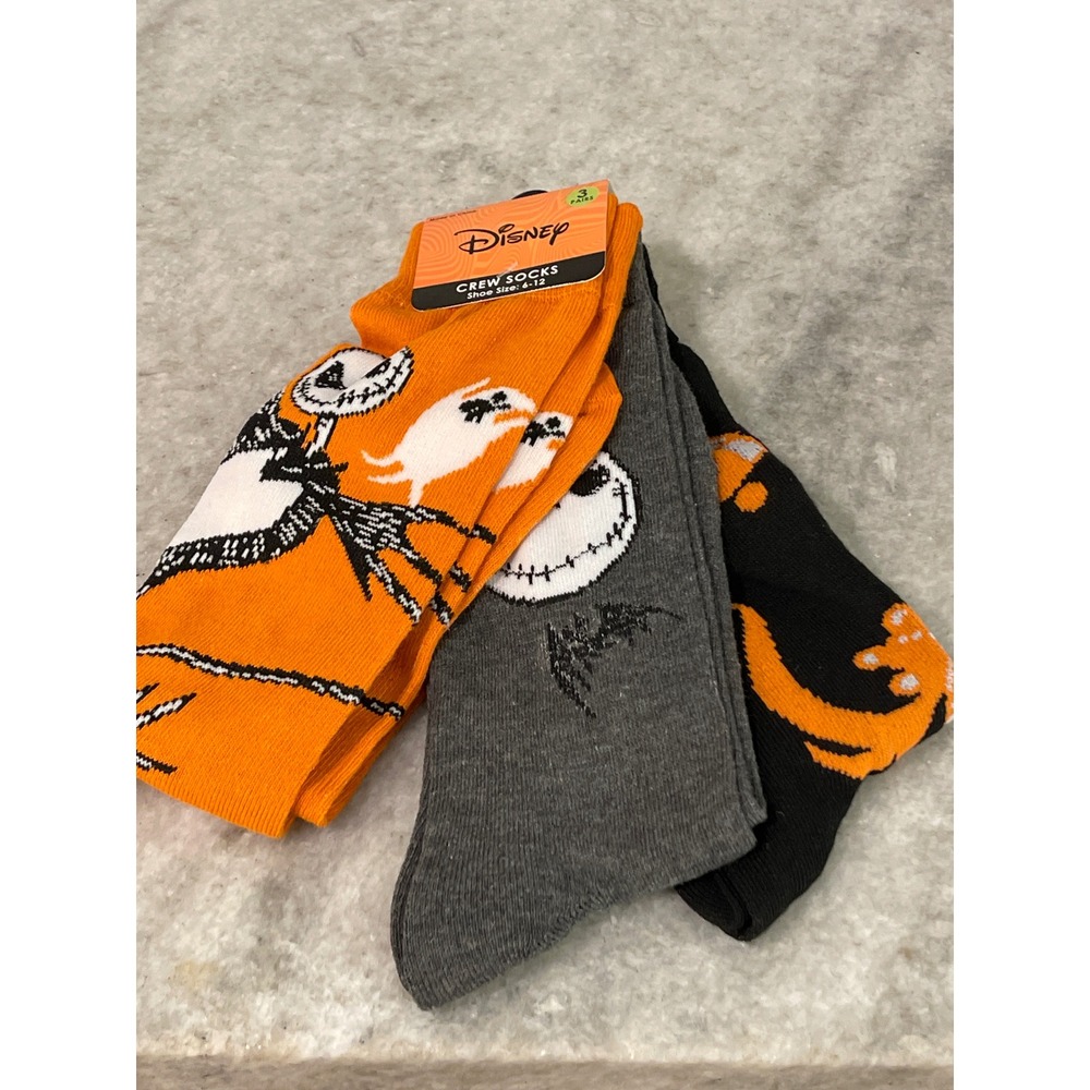 Disney Crew Socks Women 6-12 3 Pair Nightmare Before Christmas Jack Skellington
